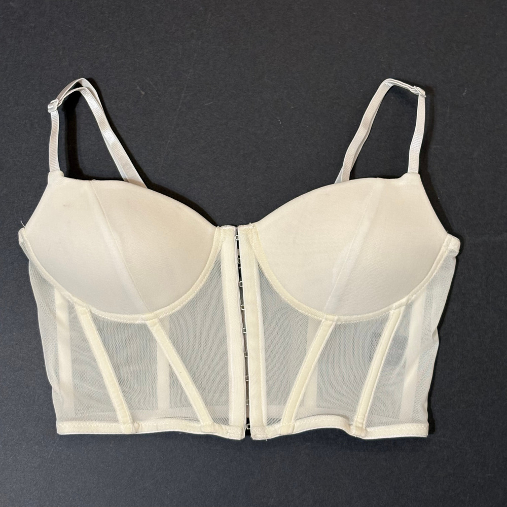 White Sheer Mesh Bra Crop Top Corset Bustier Say What Front Hook Closure Small